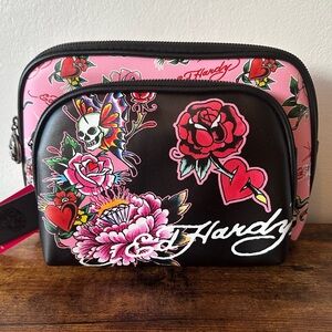 Ed Hardy Pink and Black Tattoo Design Cosmetic Bags 2-Piece Set Travel Bags
NWT